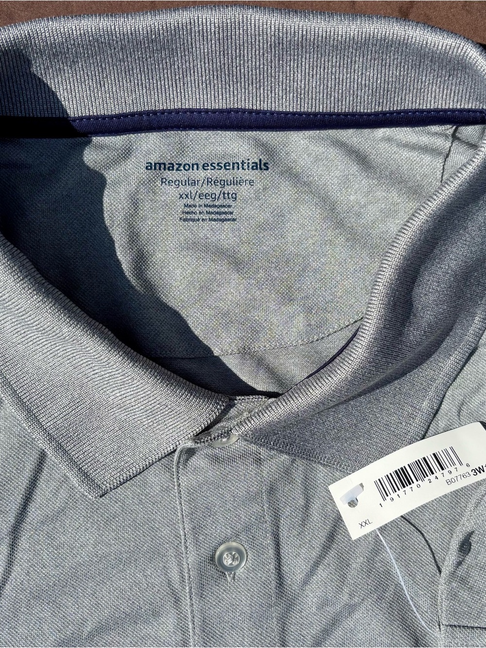 Amazon Essentials Men's Polo Shirt in Light Gray with Navy Trim